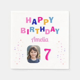 Serviette En Papier Pink Stars Joyeux Anniversaire Fille Photo