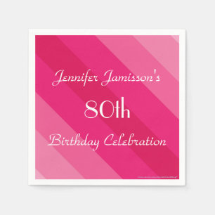 Serviette En Papier Pink Striped, Name, 80th Birthday Party Paper