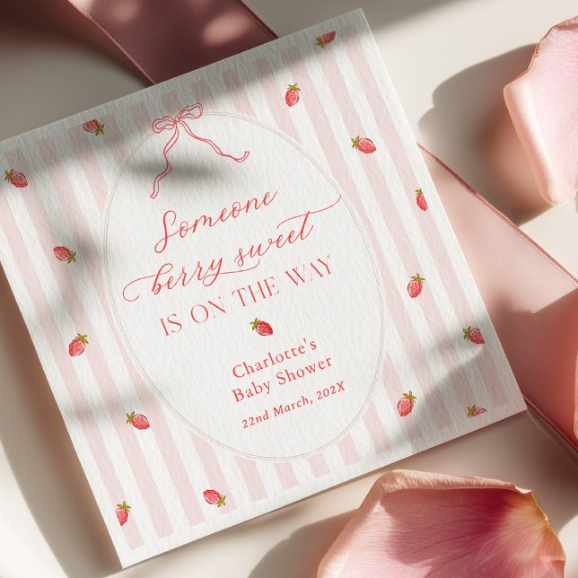 Serviette En Papier Pink Stripes Berry Sweet Baby Shower Invitation (Créateur téléchargé)