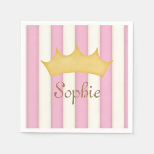 Serviette En Papier Pink Stripes Nom personnalisé Princess Crown