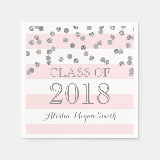 Serviette En Papier Pink Stripes Silver Confetti 2018 Graduation (Devant)