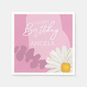 Serviette En Papier Pink Summer White Daisy Bonne fête d'anniversaire