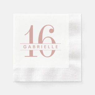 Serviette En Papier Pink Sweet 16 Anniversaire Nom du monogramme
