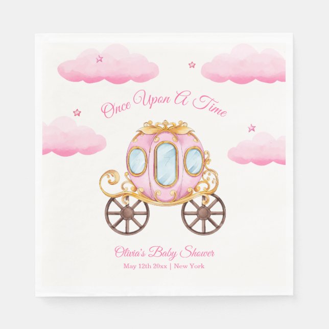 Serviette En Papier Pink Sweet Fairy Princess Carriage Baby Shower  (Devant)