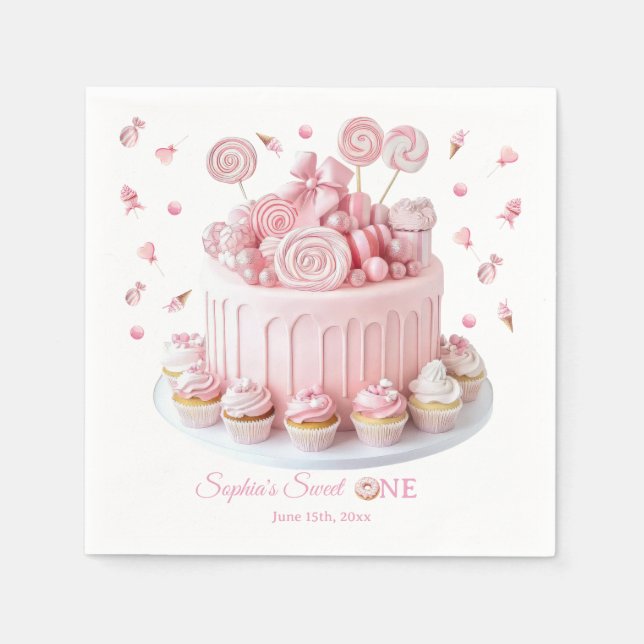 Serviette En Papier Pink Sweet One Birthday Napkins (Devant)