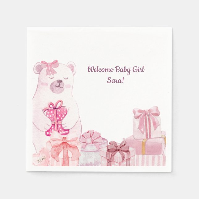 Serviette En Papier Pink Teddy Bear Baby Shower Napkin (Devant)
