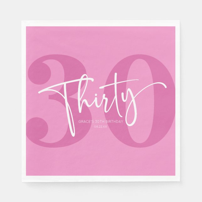 Serviette En Papier Pink Trente-trentième fête d'anniversaire (Devant)