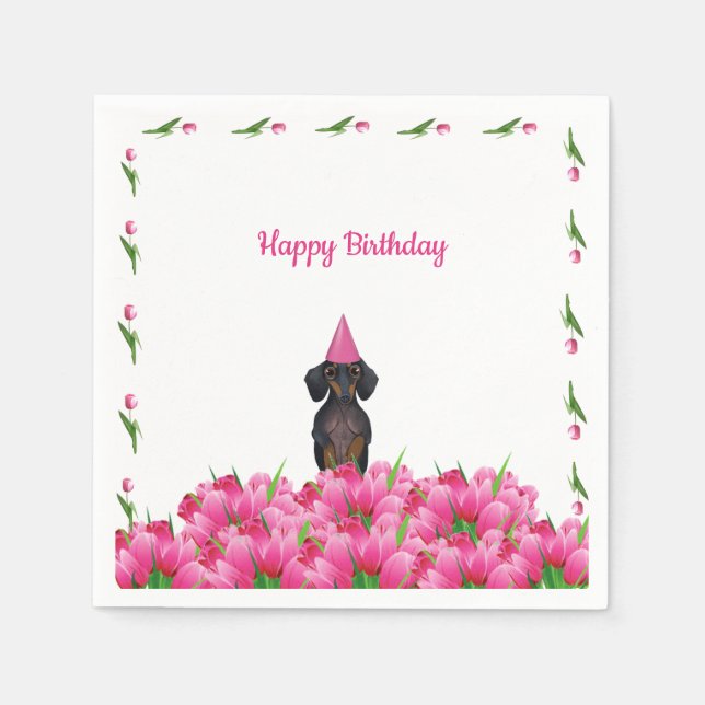 Serviette En Papier Pink Tulip Dachshund Papier serviettes (Devant)