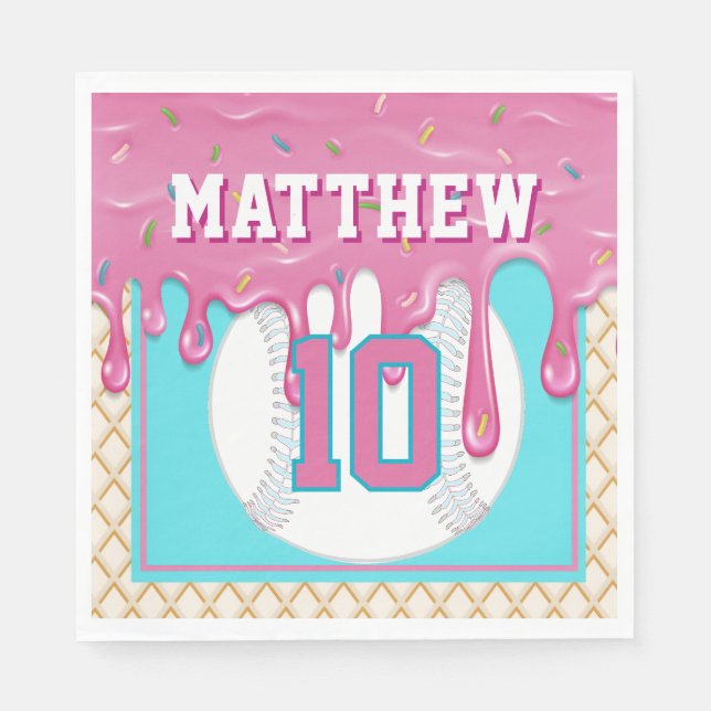 Serviette En Papier Pink & Turquoise Baseball Drip Birthday Party (Devant)