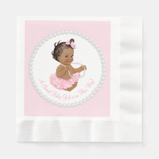 Serviette En Papier Pink Tutu Ethnic Ballerina Pearl Baby shower (Devant)