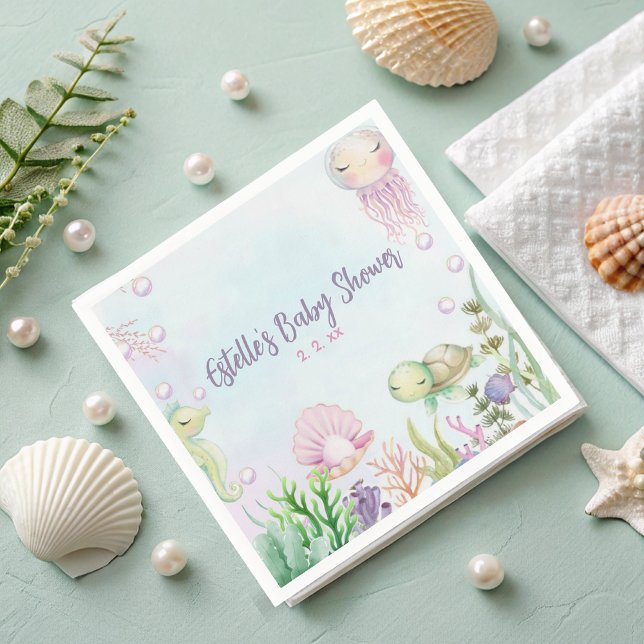 Serviette En Papier Pink Under the Sea Baby shower serviettes (Créateur téléchargé)