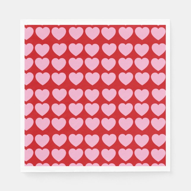 Serviette En Papier Pink Valentines Hearts on Red (Devant)