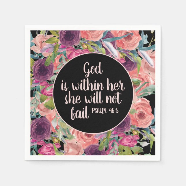 Serviette En Papier Pink violet floral noir Bible chrétienne (Devant)