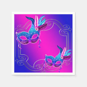 Serviette En Papier Pink violet Turquoise Blue Masquerade Party