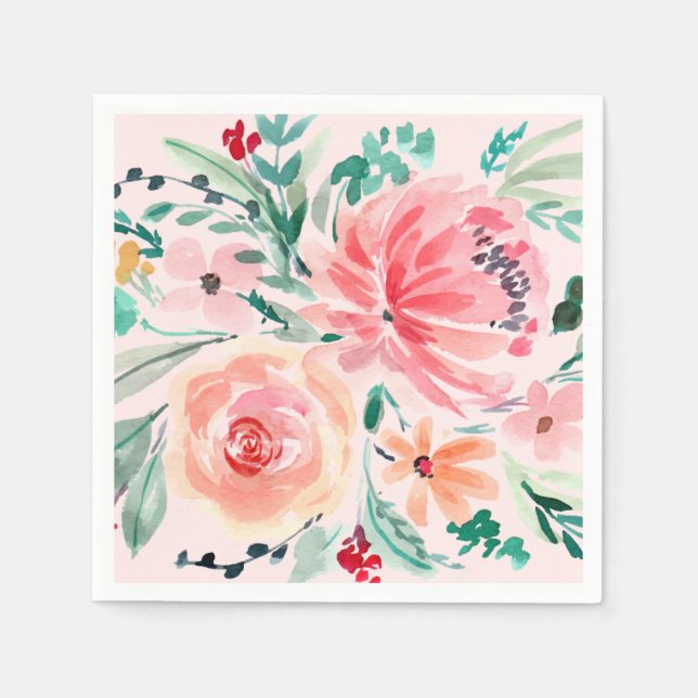 Serviette En Papier Pink Watercolor Floral Bridal Shower (Devant)