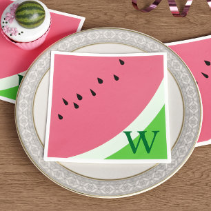 Serviette En Papier Pink Watermelon Monogram Summer Party Napkins