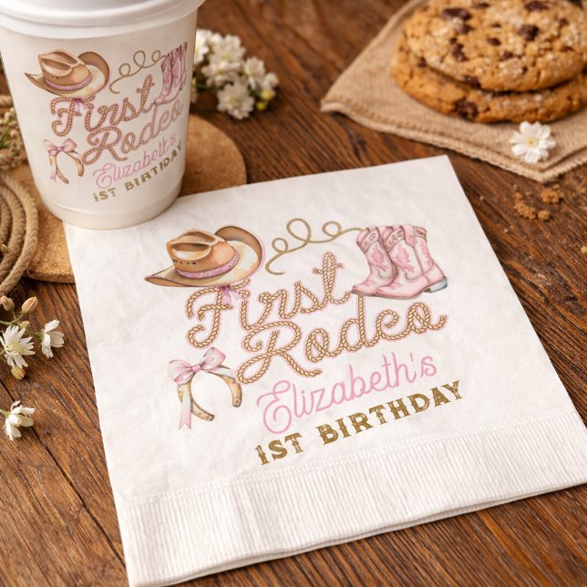 Serviette En Papier Pink Western First Rodeo Birthday (Pink Western First Rodeo Birthday Napkins)