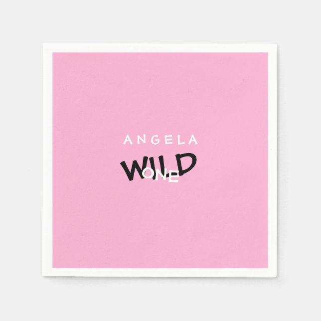 Serviette En Papier Pink Wild One Personnalisé 1er anniversaire (Devant)
