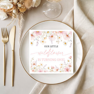 Serviette En Papier Pink Wildflower 1st Birthday Napkins