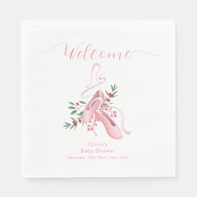 Serviette En Papier Pink Winter Ballerina Tutu Baby Shower Welcome  (Devant)