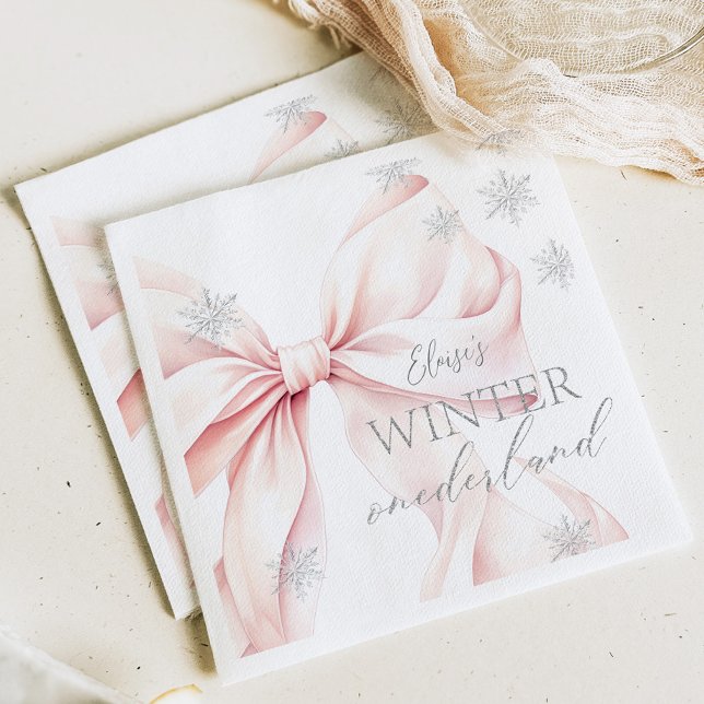 Serviette En Papier Pink Winter Onederland Parties scintillant d'argen (Créateur téléchargé)
