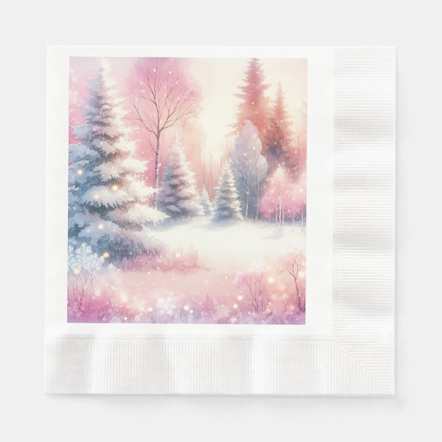 Serviette En Papier Pink Winter Wonderland Noël (Devant)