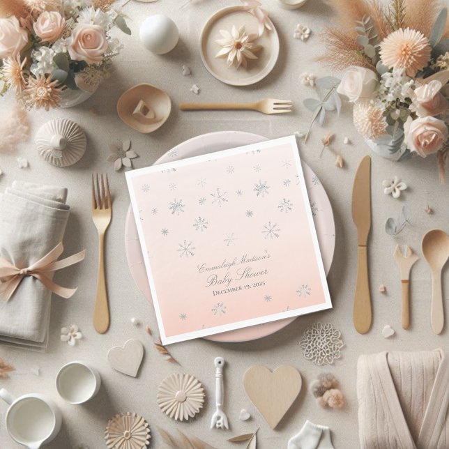 Serviette En Papier Pink Winter Wonderland Snowflake Baby shower (Créateur téléchargé)