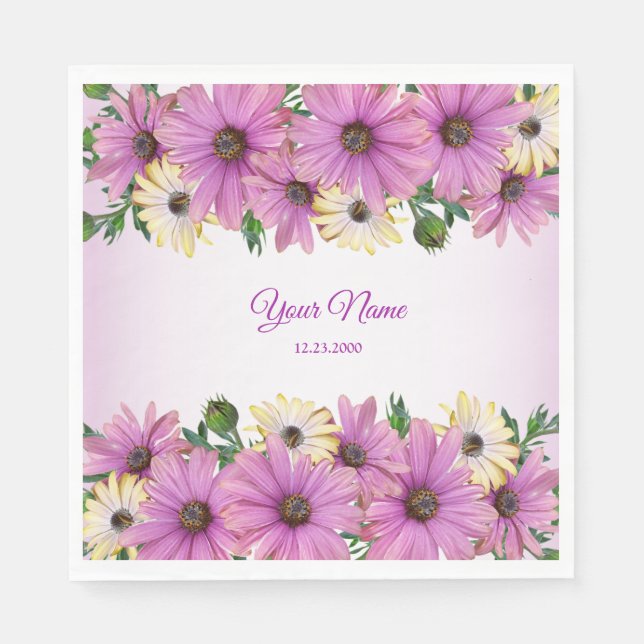 Serviette En Papier Pink Yellow Floral Rustic Elegant Wedding Party (Devant)