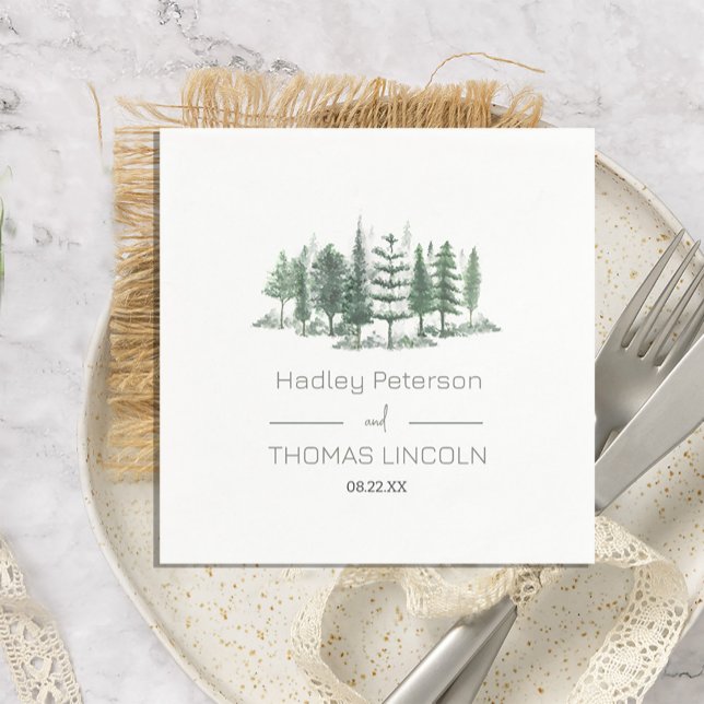 Serviette En Papier Pins d'aquarelle rustique (Rustic Watercolor Pine Trees Napkins #forest #pinetreeforest #outdoor)