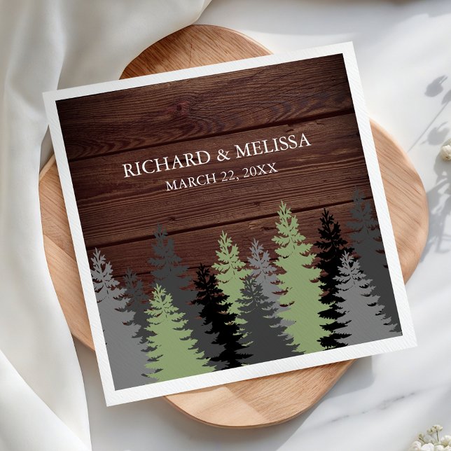 Serviette En Papier Pins de Noël Mariage Rustique en Bois (Créateur téléchargé)