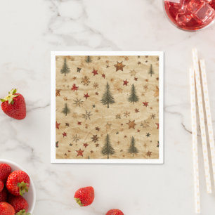 Serviette En Papier Pins de Noël Vintage Parchemin Découpage