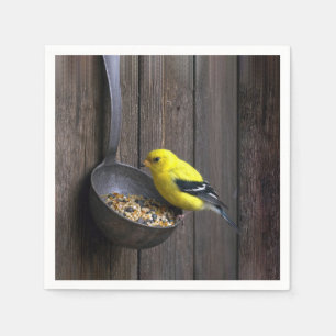 Serviette En Papier Pinson jaune sur cuillère rouillée