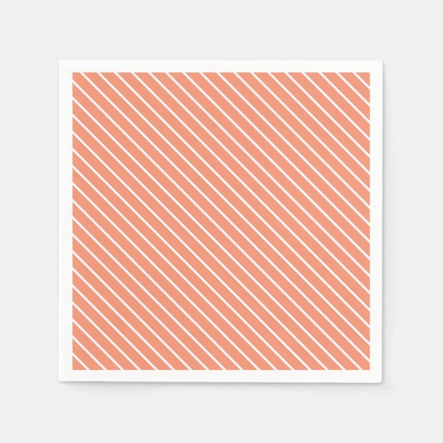 Serviette En Papier Pinstripes diagonales - corail orange et blanc (Devant)