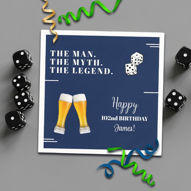Serviette En Papier Pints de dés chic pour les 102 ans (Créateur téléchargé)