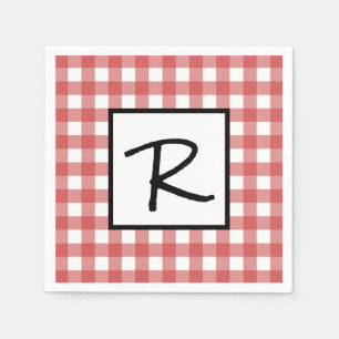 Serviette En Papier Pique-nique BBQ classique à carreaux rouges et bla