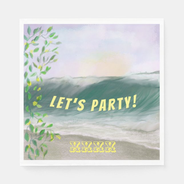 Serviette En Papier Pique-nique d'anniversaire de plage simple (Devant)