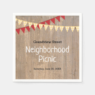 Serviette En Papier Pique-nique jaune rustique de voisinage de plaid