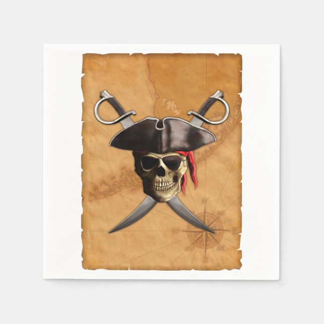 Serviette En Papier Pirate Crâne et épées (Devant)