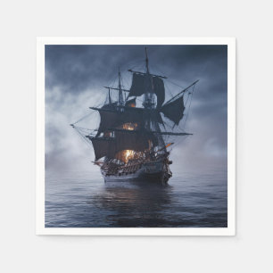 Serviette En Papier Pirate Galleon sur une nuit brumeuse