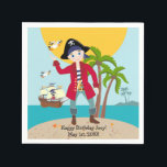 Serviette En Papier Pirate kid birthday<br><div class="desc">This product is for kids that love pirates and piracy stories. It feesta cute little pirate boy that has arrived on this island with palm trees. There's a pirate ship in the horizon waiting for him to return with a treasure! Seagulls are watching. This product is ideal for a pirate...</div>