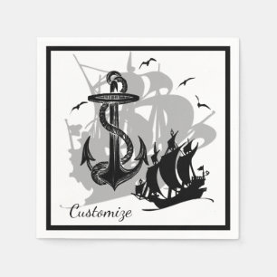 Serviette En Papier Pirate Ship & Ancres Black Silhouette Napkins