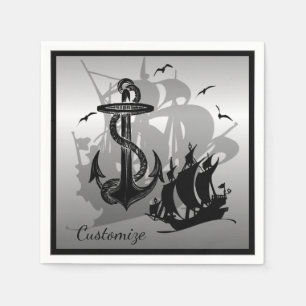 Serviette En Papier Pirate Ship & Ancres Black Silhouette Napkins 2