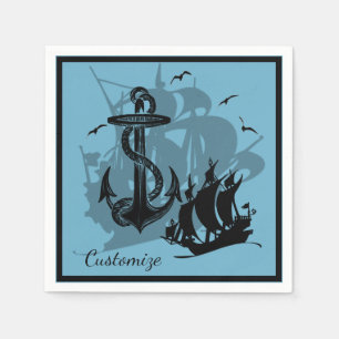 Serviette En Papier Pirate Ship & Ancres Black Silhouette Napkins 3