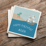 Serviette En Papier Pirate Ship Kids Birthday Party<br><div class="desc">Ahoy, matey! Make your little one's birthday party extra special with these adorable pirate themed stickers. Design features a pirate ship sailing on the high seas, headed for a sandy beach lined with palm trees. Add two lines of custom text using the fields provided -- shown with "happy birthday" and...</div>