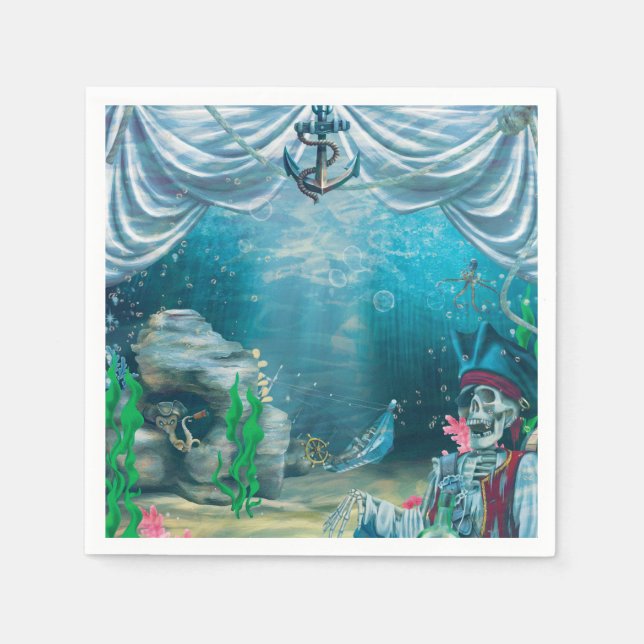 Serviette En Papier Pirate Skeleton Treasure Under the Sea Party (Devant)