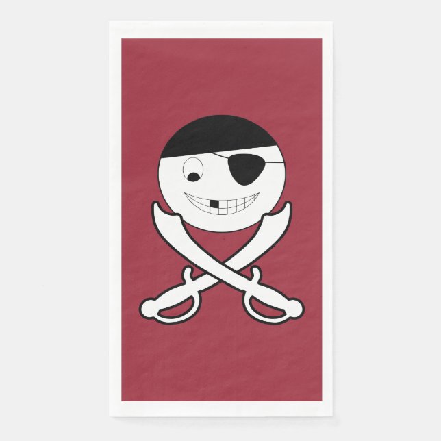 Serviette En Papier Pirate souriant avec épées croisées sur rouge (Devant)