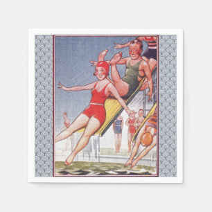 Serviette En Papier Piscine Fête Nage Vintage Été