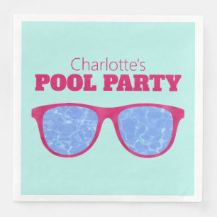 Serviette En Papier Piscine Party Hot Pink lunettes de soleil sur Turq