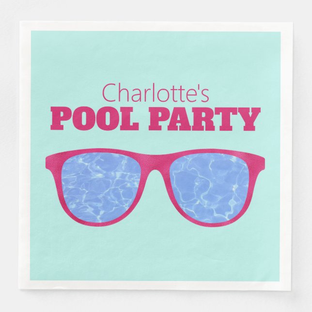 Serviette En Papier Piscine Party Hot Pink lunettes de soleil sur Turq (Devant)
