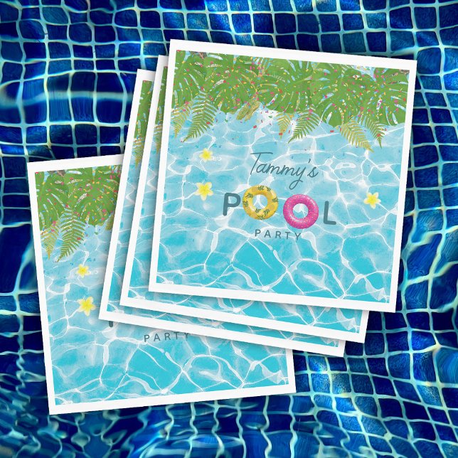 Serviette En Papier Piscine tropicale Piscine de fête Anniversaire (Tropical Pool Party Swimming Pool Birthday Napkins)